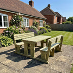 Rounded Alders Picnic Table and Benches Set with backrest in a garden