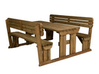 Alders Rounded Picnic Table and Benches Set with backrest in rustic finish — side view