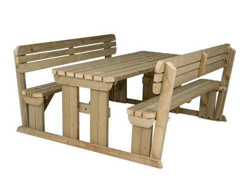 Rounded Alders Picnic Table Benches Set with backrest — side view