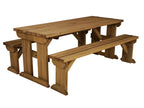 Aspen Picnic Table and Benches Set in rustic finish — side view