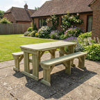 Aspen Rounded Picnic Table and Benches Set in natural light green finish