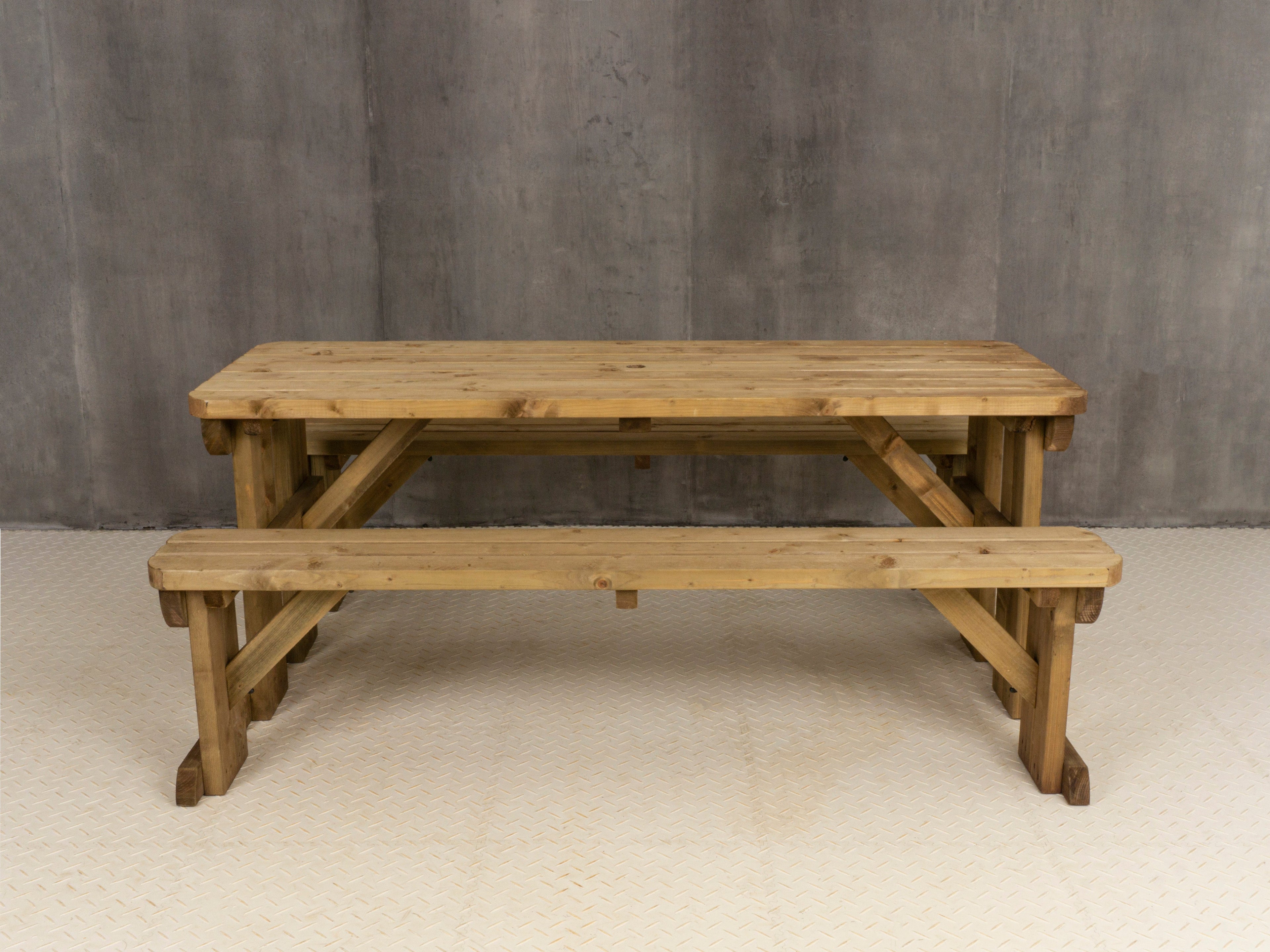 Aspen Rounded Picnic Table and Benches Set - Rustic Finish