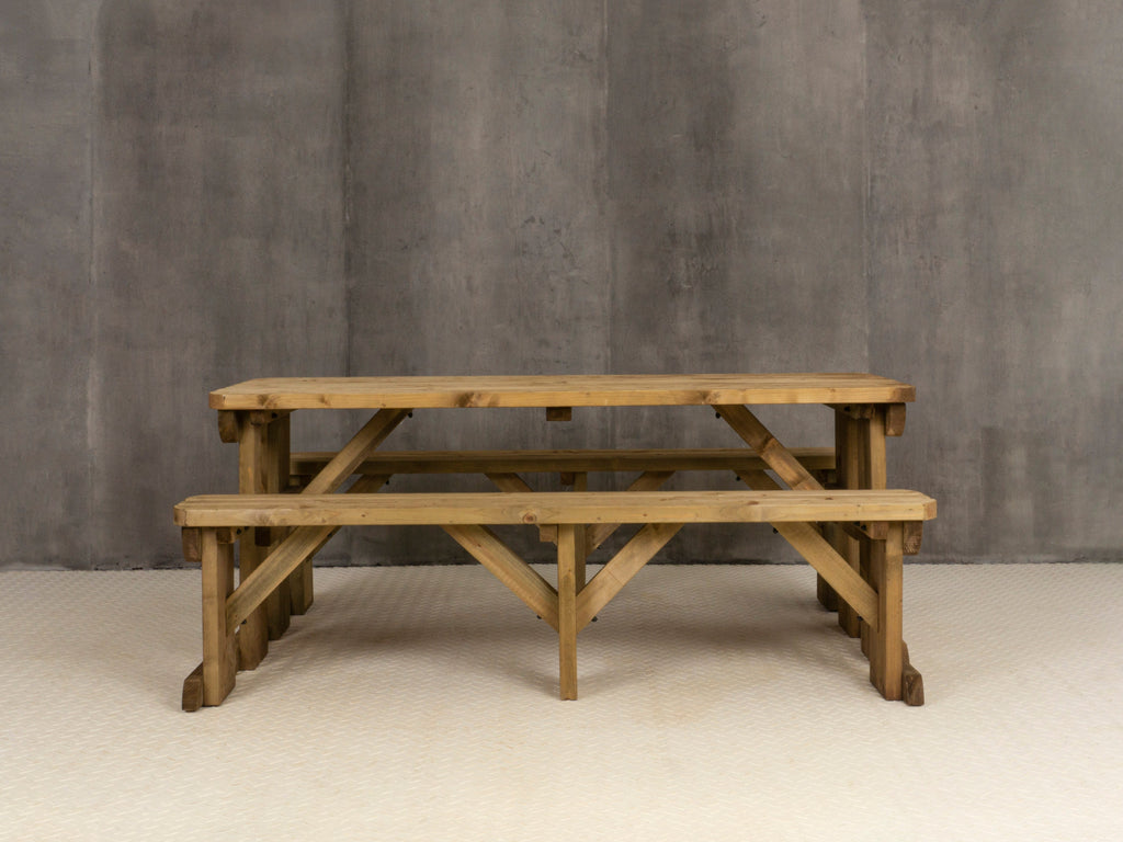 Aspen Rounded Picnic Table and Benches Set - Rustic Finish