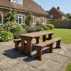 Aspen Rounded Picnic Table and Benches Set in rustic brown finish