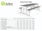 Aspen Rounded Picnic Table and Benches Set in rustic finish — detail view