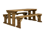 Aspen Rounded Picnic Table and Benches Set in rustic finish — side view