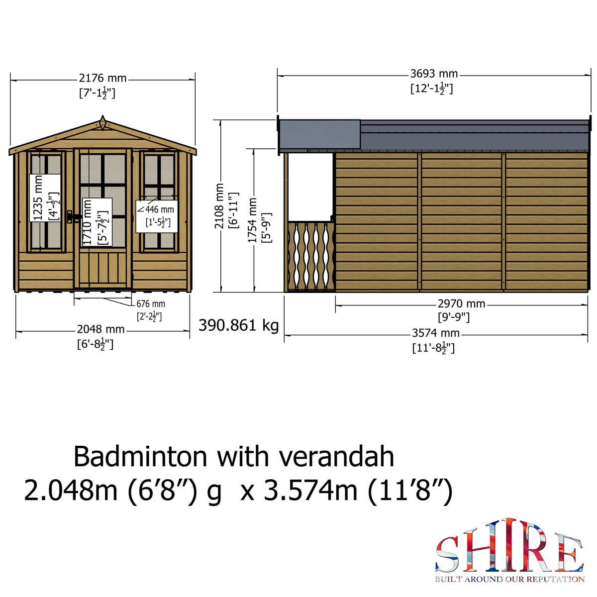 Badminton & Verandah Summerhouse | 7x12 Shiplap Timber Summerhouse with Verandah
