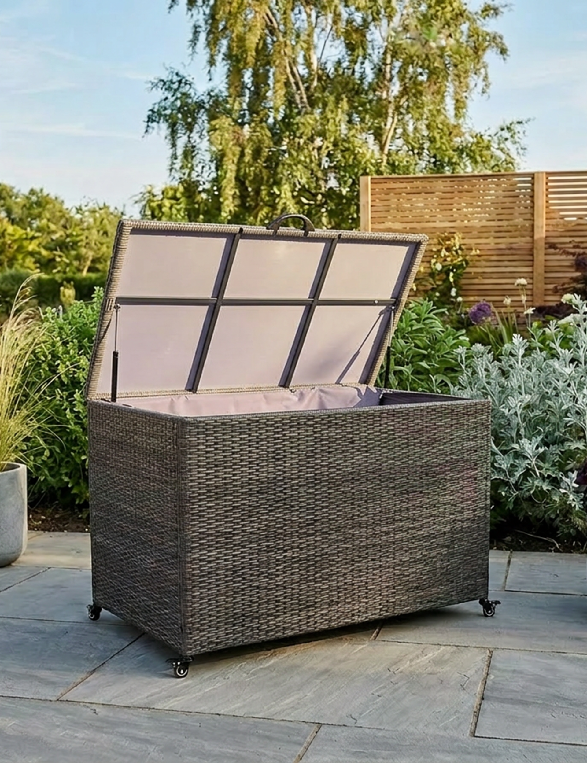 Royalcraft 510L Charcoal Rattan Outdoor Cushion Storage Box | Garden Storage