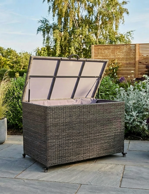 510L Charcoal Rattan Outdoor Cushion Storage Box | Garden Storage