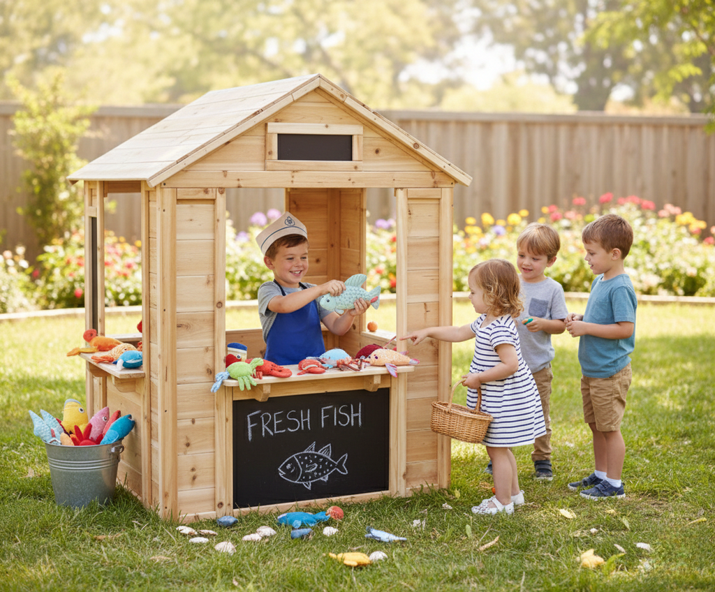 Wooden Café Shop Playhouse | Kids' Role-Play Shop & Kitchen
