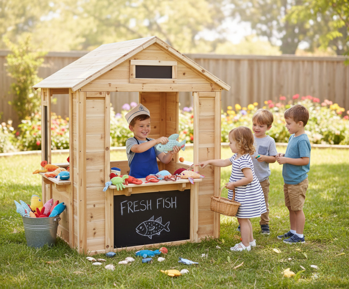Wooden Café Shop Playhouse | Kids' Role-Play Shop & Kitchen