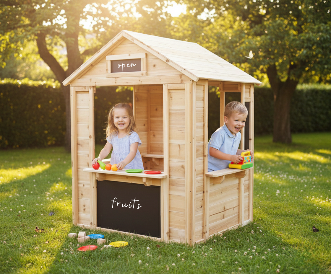 Wooden Café Shop Playhouse | Kids' Role-Play Shop & Kitchen