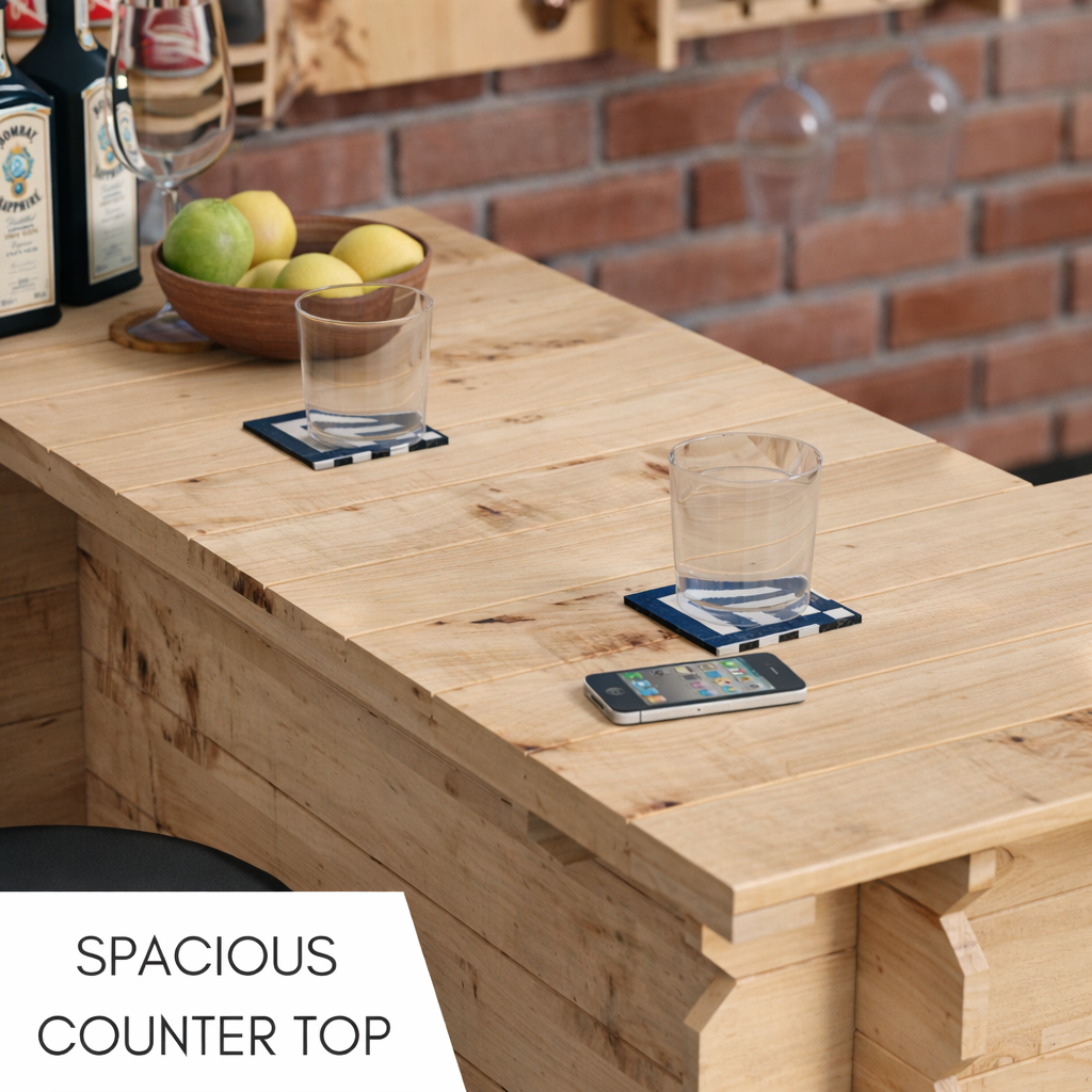 Rustic Wooden Interlock Corner Bar 110cm | Space-Saving Garden Bar
