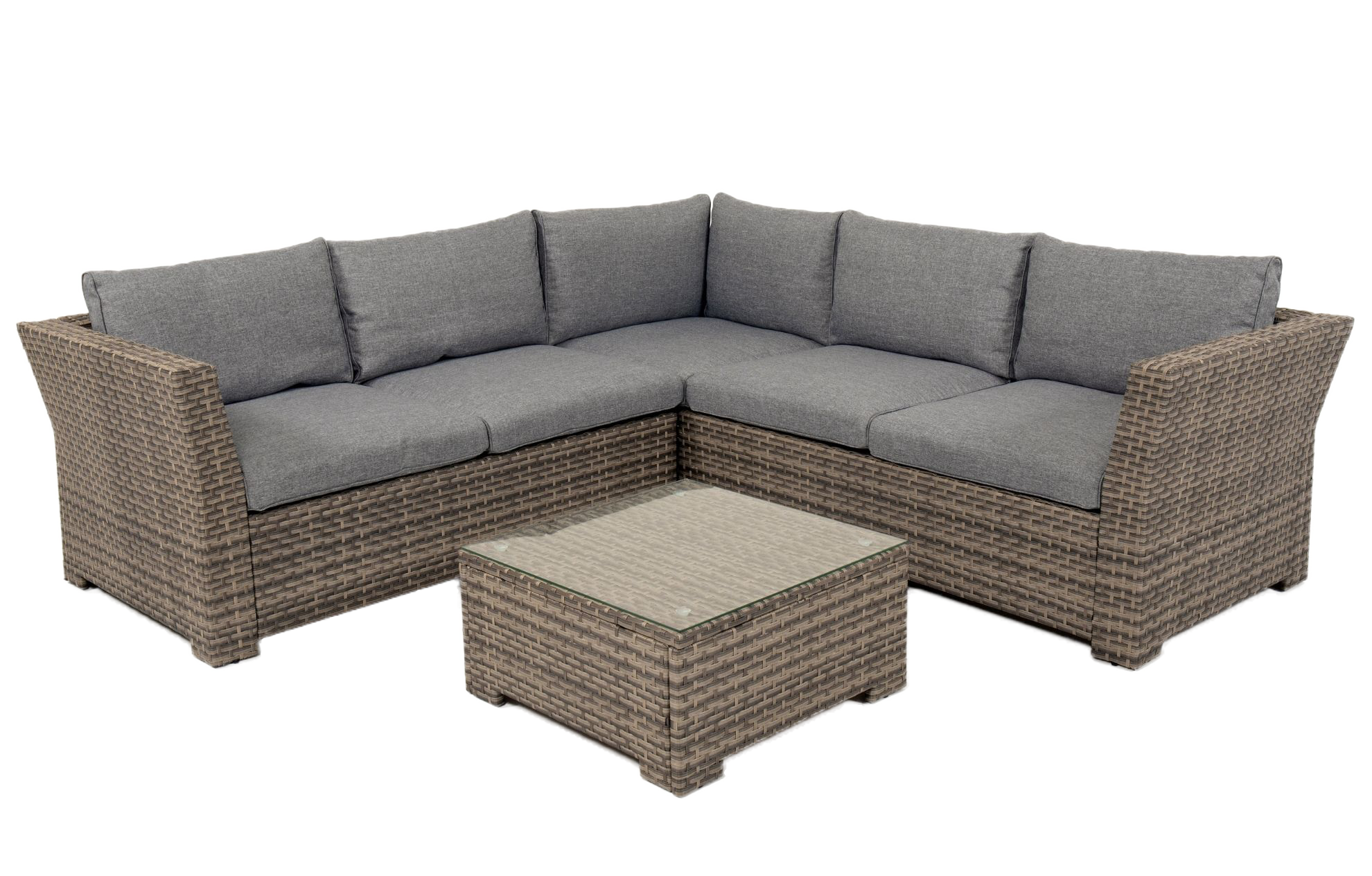 Chesterton Grey 5 Seater Rattan Garden Corner Sofa Set with Cushion Box