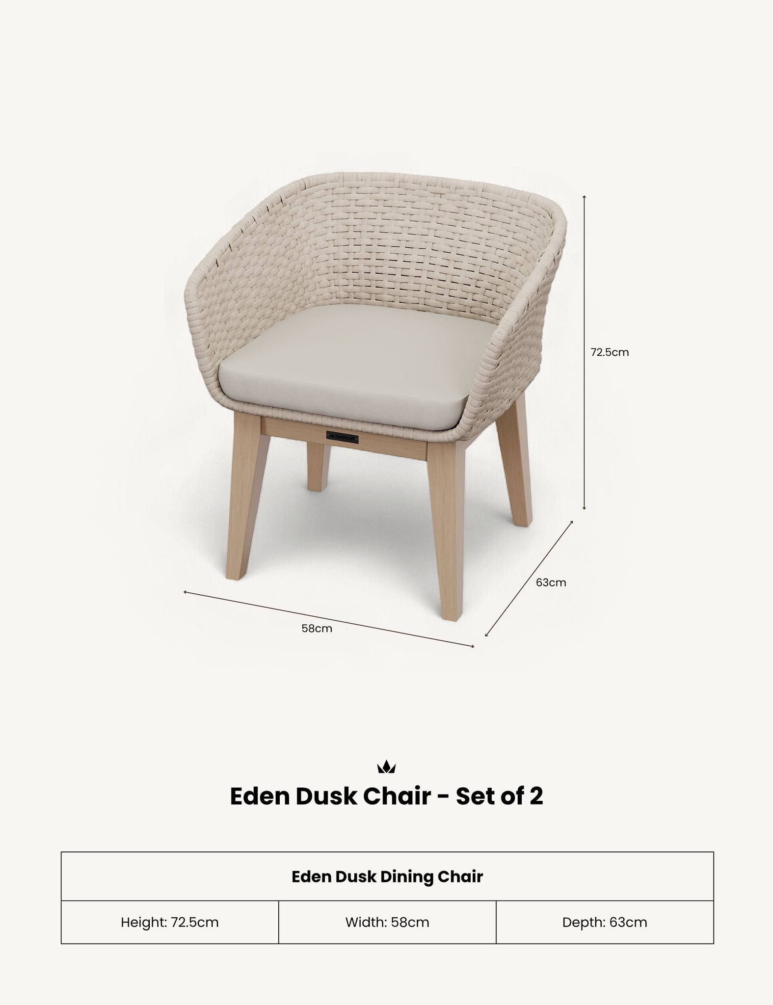 Royalcraft Eden Dusk Garden Dining Chair | Set of 2 | FSC Acacia
