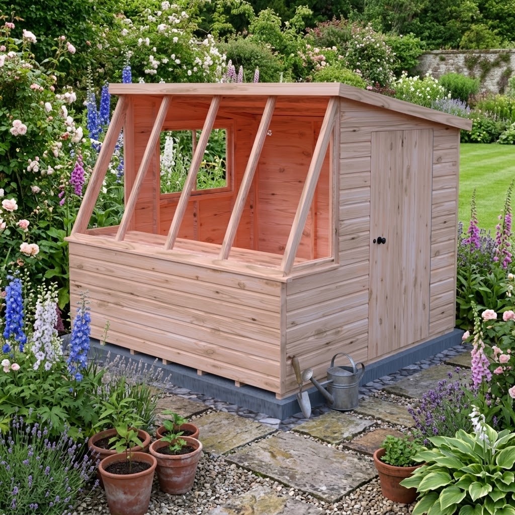 Iceni Potting Shed Style B | 8x8 Shiplap Timber Potting Shed with Bench