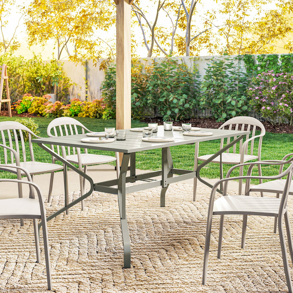 Outsunny Garden Dining Table with Parasol Hole, Outdoor Dining Table for 6, Patio Table for Balcony, 150cm x 90cm, Light Grey