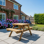 Fortem Rounded Pub Style Picnic Table Benches Set - Rustic Finish