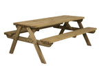 Fortem Rounded Pub Style Picnic Table Benches Set in rustic finish — side view