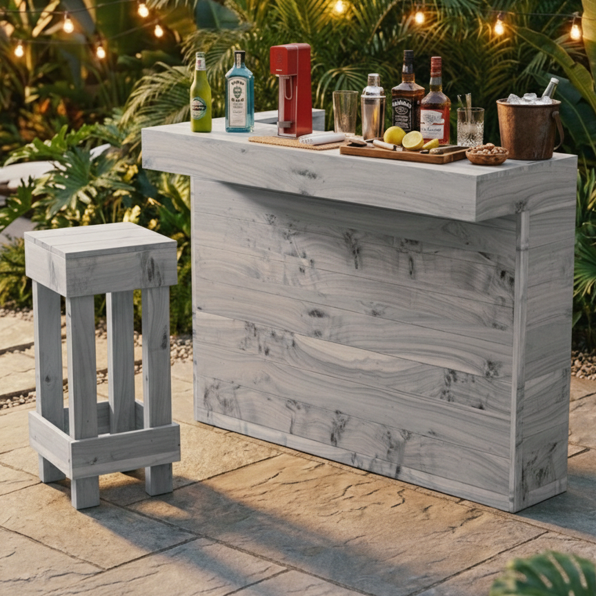 L-Shape Rustic Wooden Garden Bar | Corner Pallet-Style Outdoor Bar