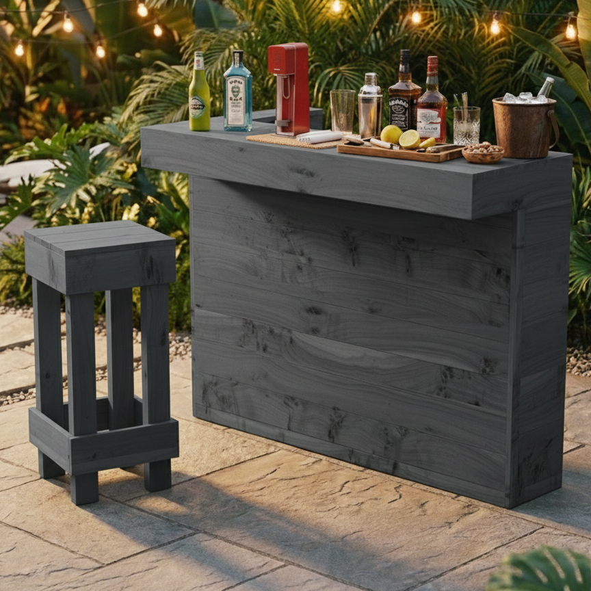 L-Shape Rustic Wooden Garden Bar | Corner Pallet-Style Outdoor Bar