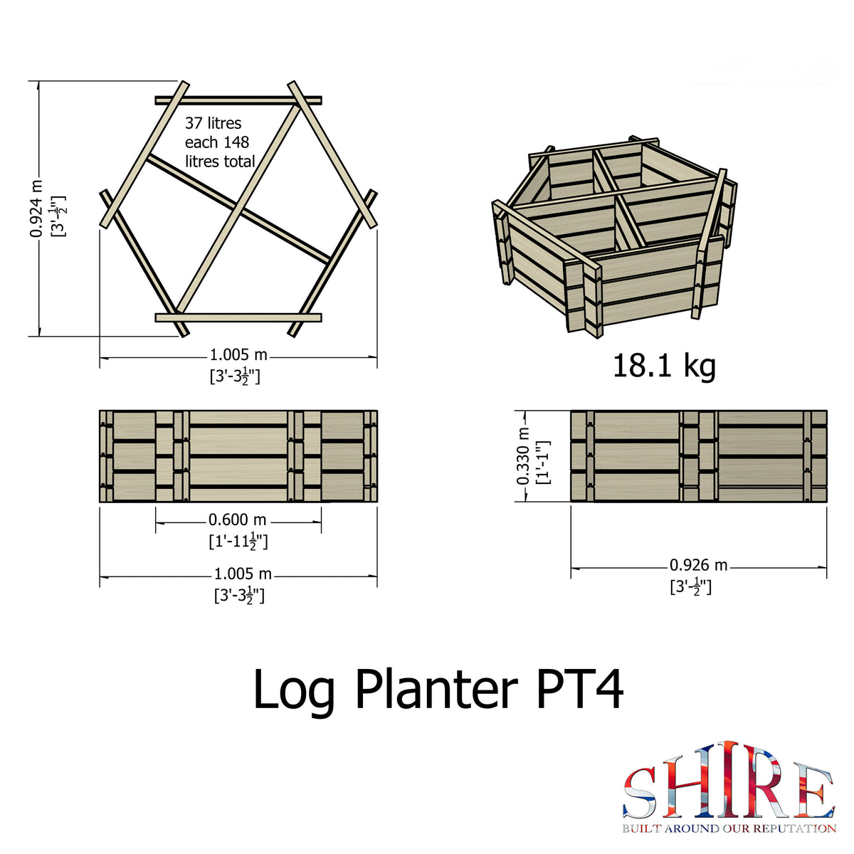 Hexagonal Planter | Shire 4-Section Pressure Treated Timber Feature Planter