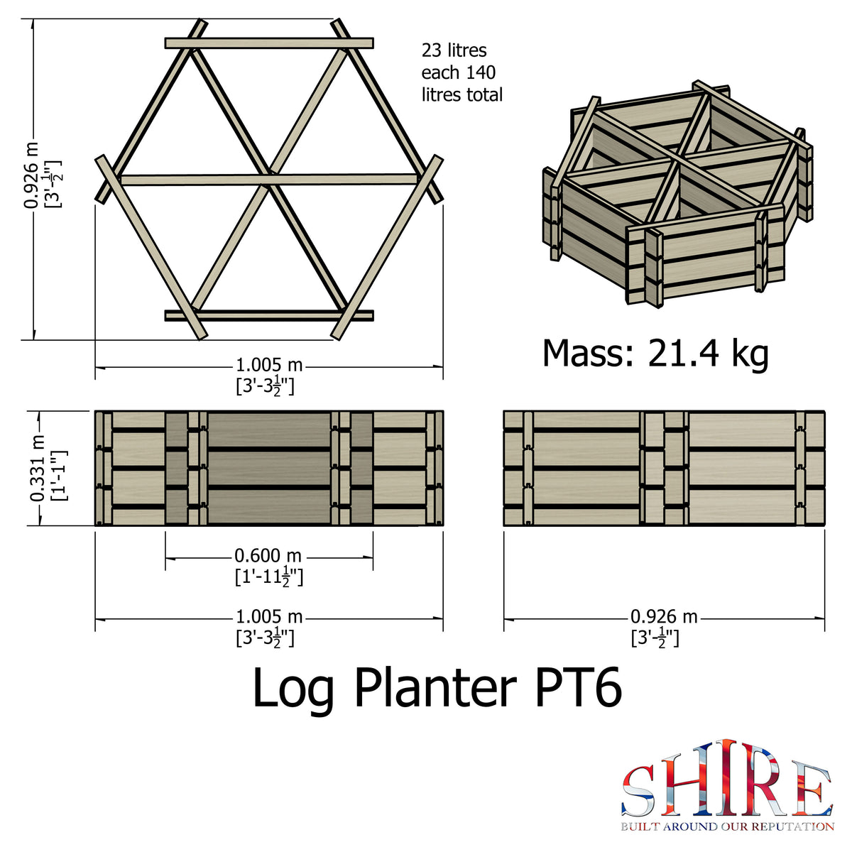 Hexagonal Planter | Shire 6-Section Pressure Treated Timber Feature Planter