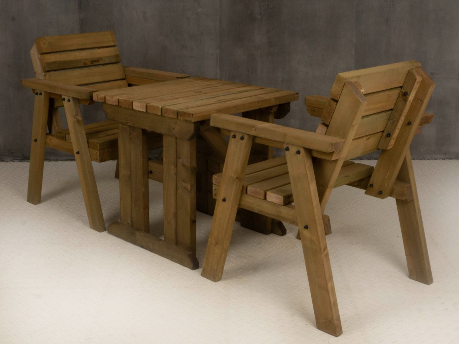 Hazels Companion Table And Chairs Set, Wooden Outdoor Dining Set - Rustic Finish