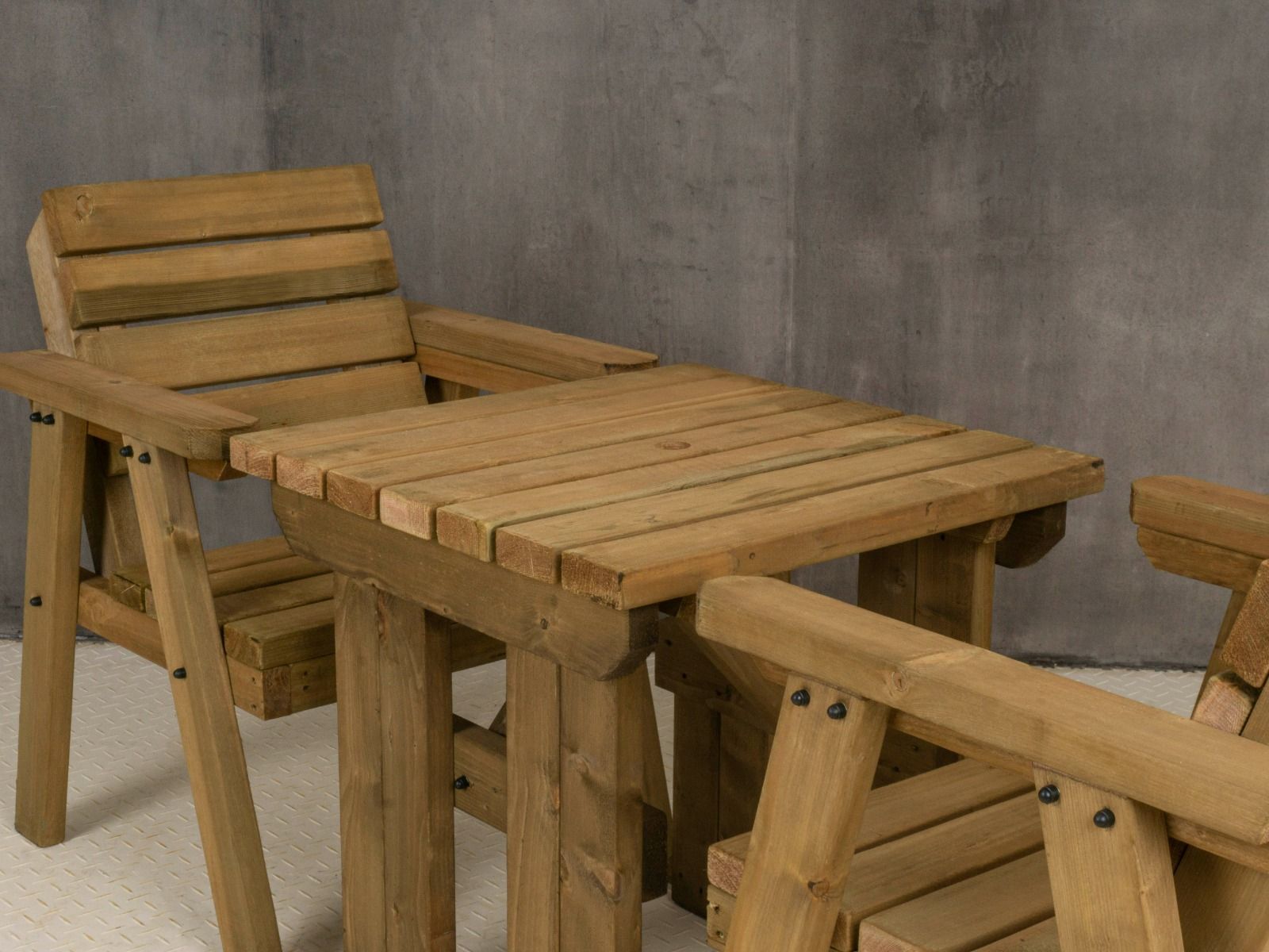 Hazels Companion Table And Chairs Set, Wooden Outdoor Dining Set - Rustic Finish