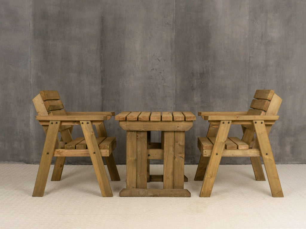 Hazels Companion Table And Chairs Set, Wooden Outdoor Dining Set - Rustic Finish