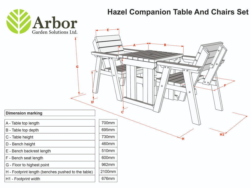 Hazels Companion Table And Chairs Set, Wooden Outdoor Dining Set - Rustic Finish