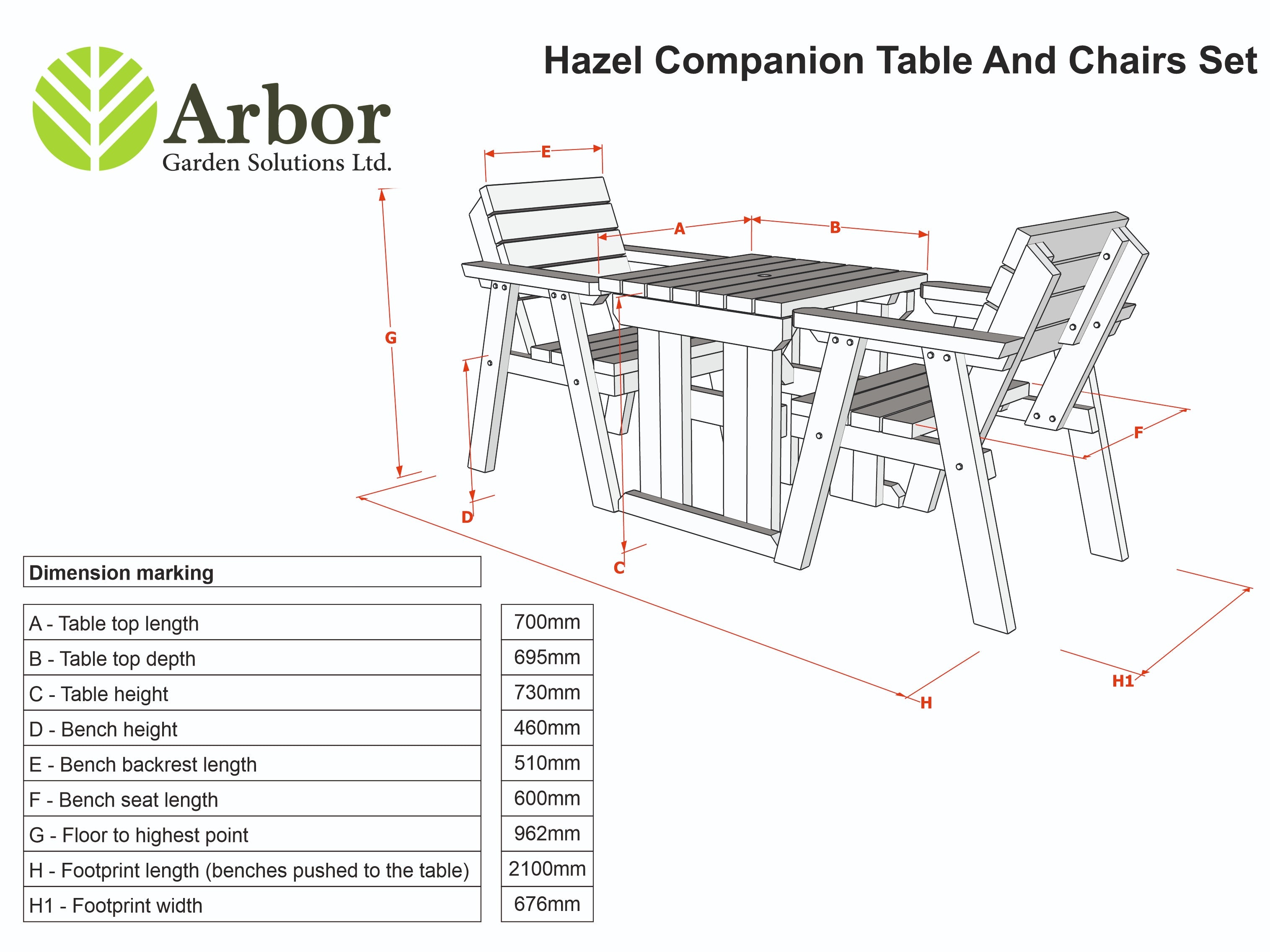 Hazels Companion Table And Chairs Set, Wooden Outdoor Dining Set - Rustic Finish