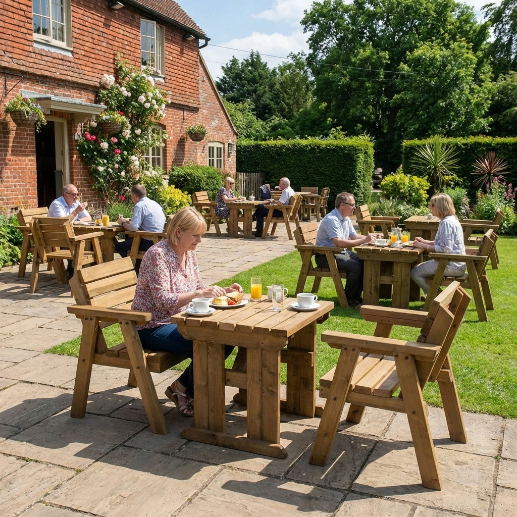 Hazels Companion Table And Chairs Set, Wooden Outdoor Dining Set - Rustic Finish