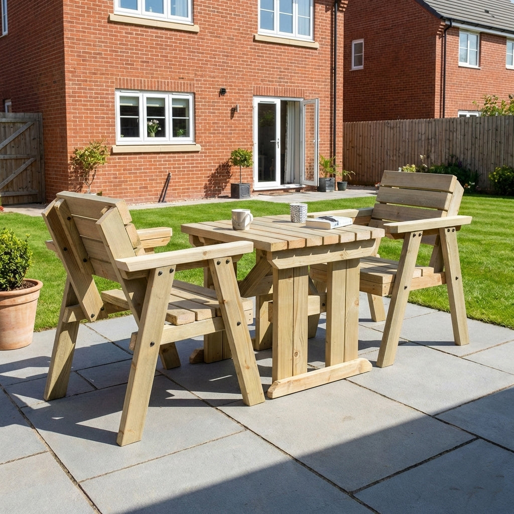 Hazels Companion Table And Chairs Set, Wooden Outdoor Dining Set