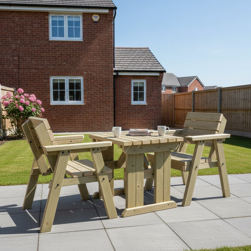 Hazels Companion Table And Chairs Set, Wooden Outdoor Dining Set