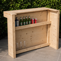 L-shape rustic wooden garden bar in reclaimed pallet-style timber