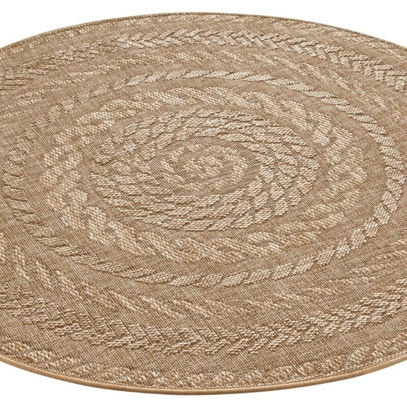 Almendro Round Indoor Outdoor Rug | Beige Chevron Sisal-Look | Ø160cm & Ø200cm