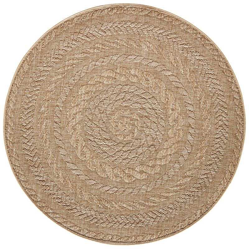 Almendro Round Indoor Outdoor Rug in beige chevron sisal-look