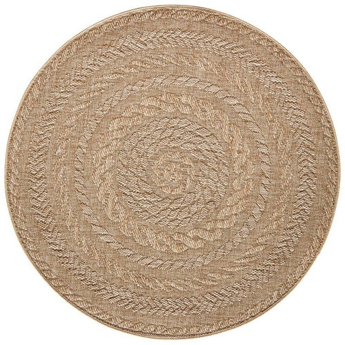 Almendro Round Indoor Outdoor Rug in beige chevron sisal-look
