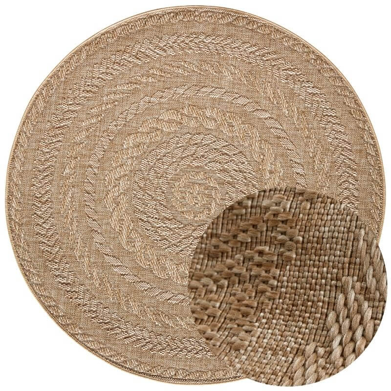 Almendro Round Indoor Outdoor Rug | Beige Chevron Sisal-Look | Ø160cm & Ø200cm