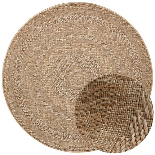 Almendro Round Indoor Outdoor Rug | Beige Chevron Sisal-Look | Ø160cm & Ø200cm