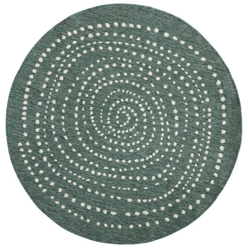Bali Round Indoor Outdoor Rug in green dotted reversible