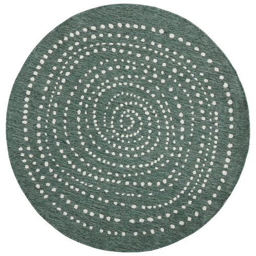 Bali Round Indoor Outdoor Rug in green dotted reversible