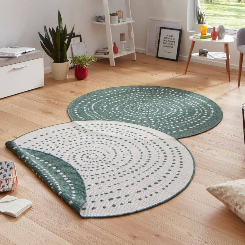 Bali Round Indoor Outdoor Rug | Green Dotted Reversible | Ø140cm & Ø200cm