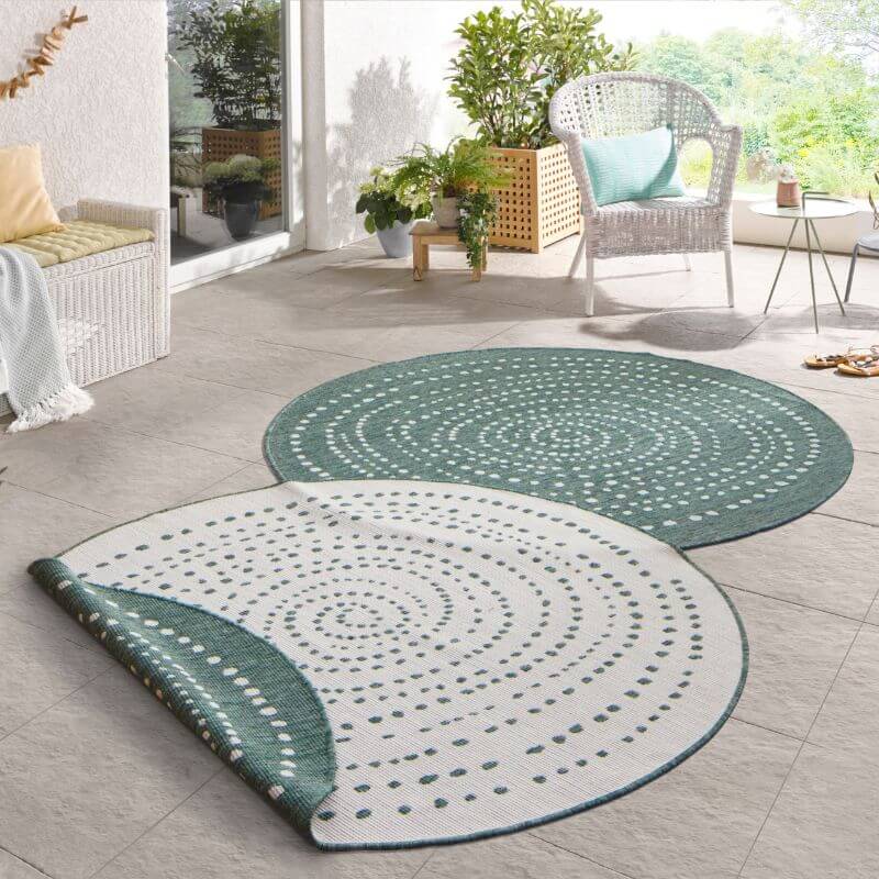 Bali Round Indoor Outdoor Rug | Green Dotted Reversible | Ø140cm & Ø200cm