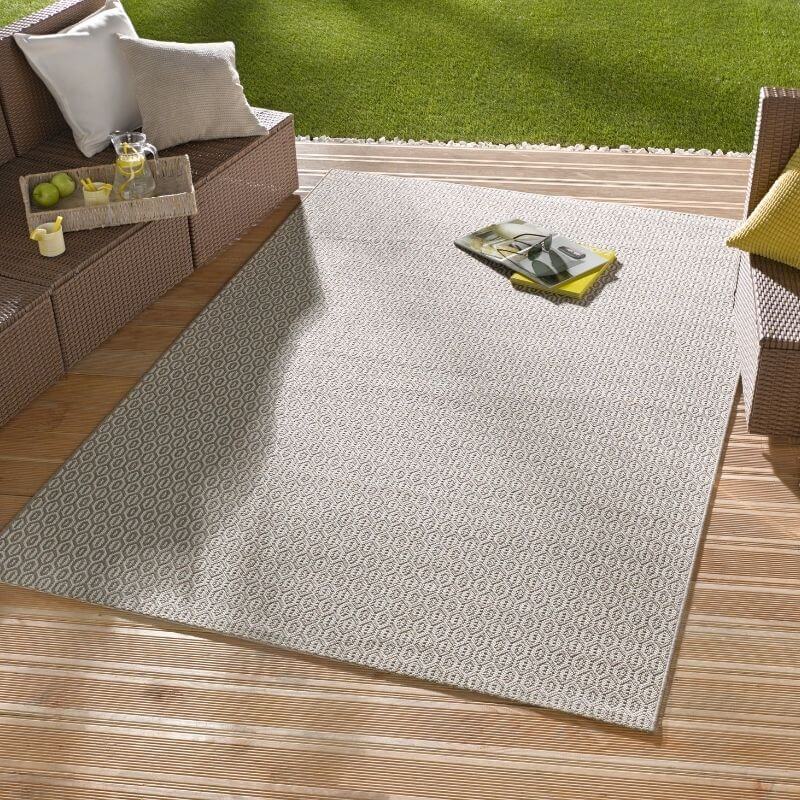Coin Indoor Outdoor Rug | Cream Geometric | 8mm Deep Pile