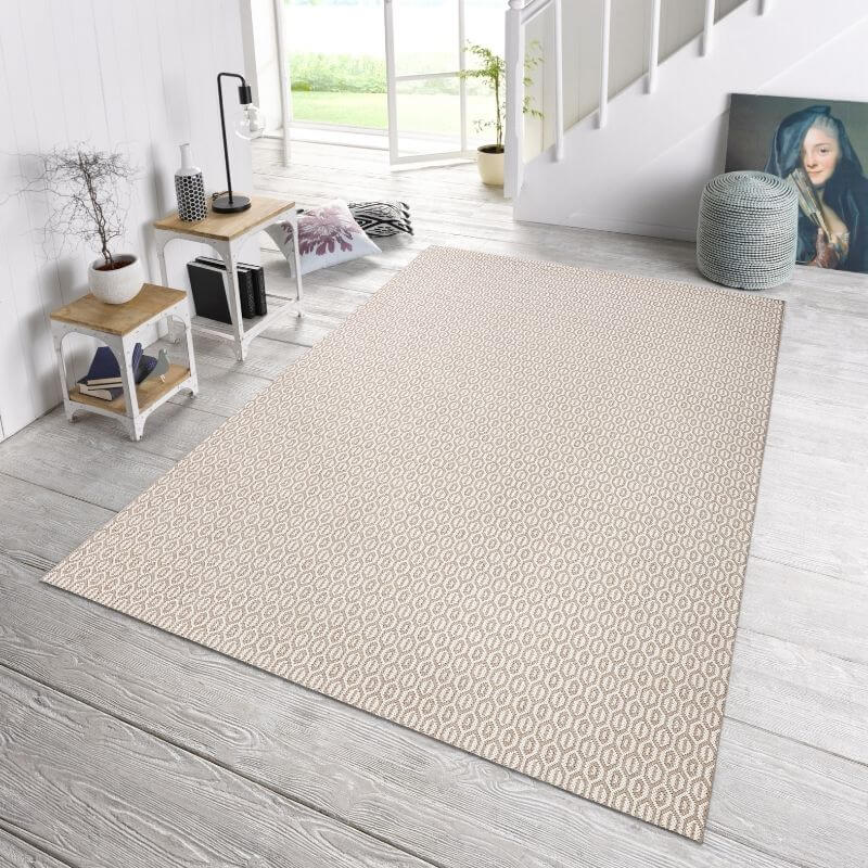 Coin Indoor Outdoor Rug | Cream Geometric | 8mm Deep Pile