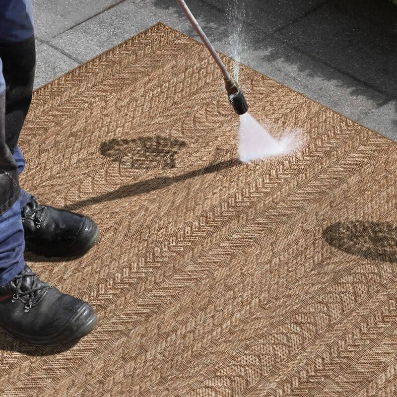 Granado Indoor Outdoor Rug | Beige Chevron Sisal-Look | Underfloor Heating Safe