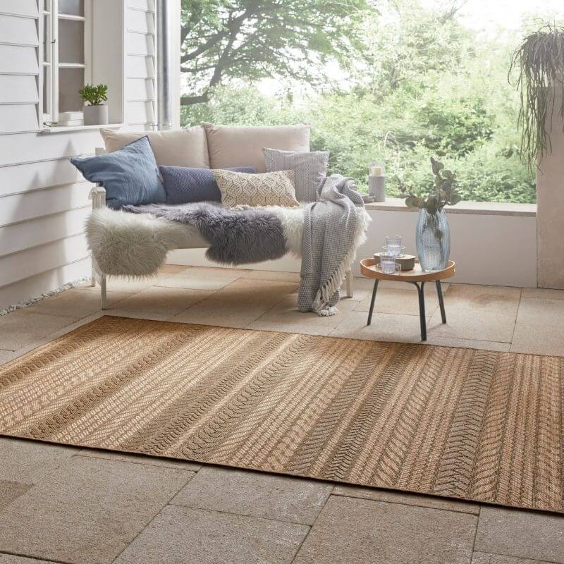 Granado Indoor Outdoor Rug | Beige Chevron Sisal-Look | Underfloor Heating Safe
