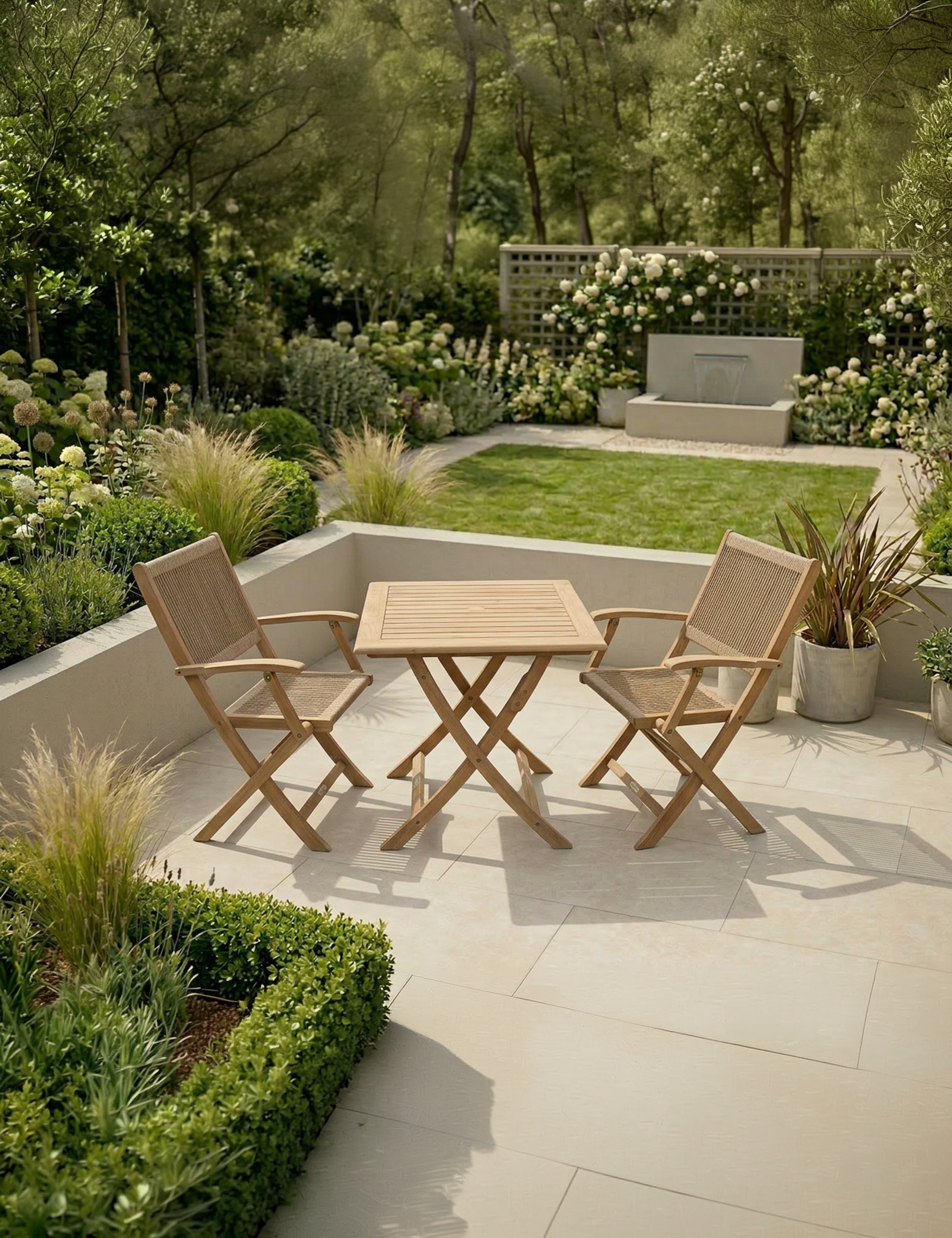 Royalcraft London 2 Seater Square Folding Garden Bistro Set with Rope Armchairs in FSC acacia